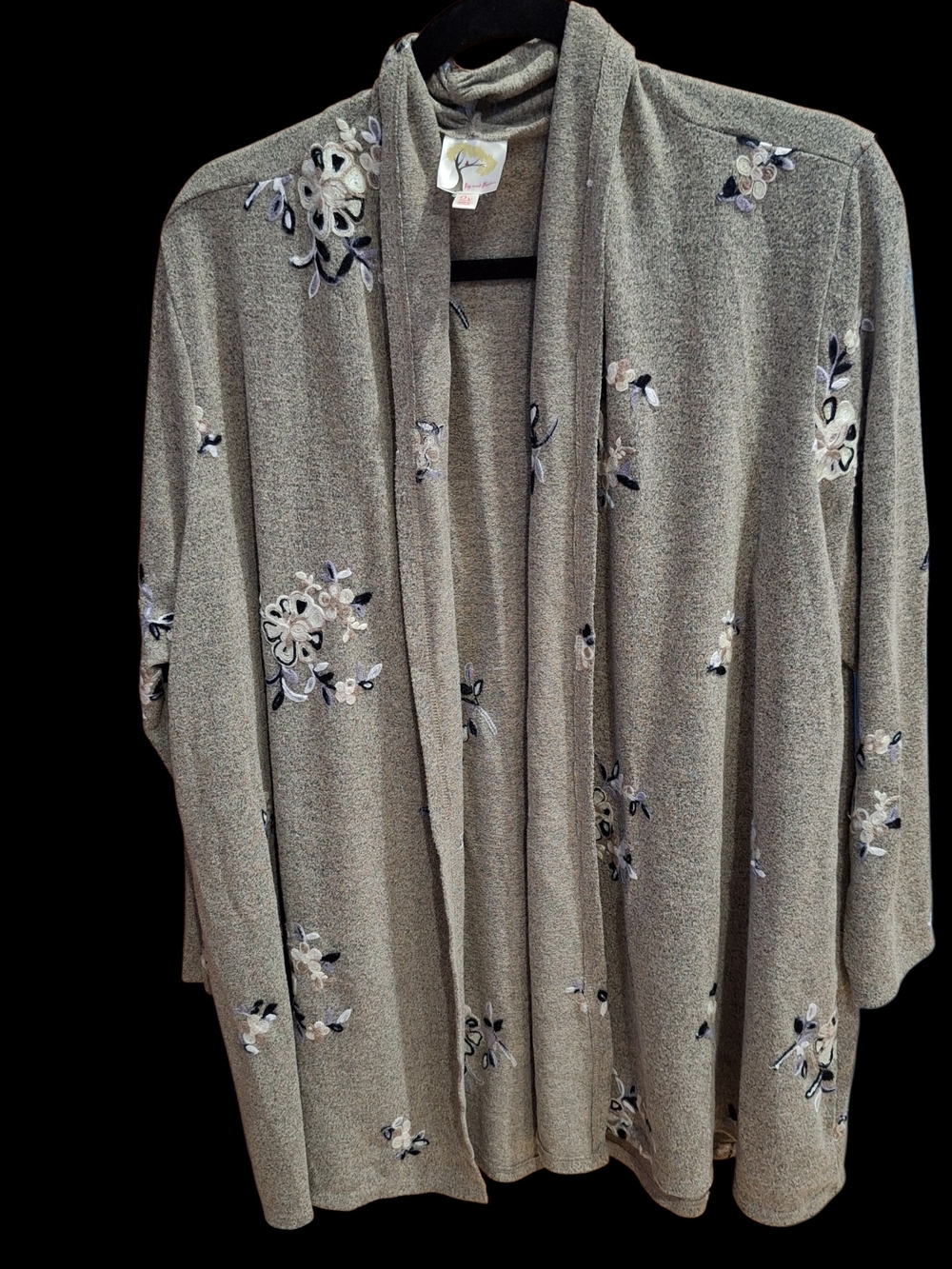 fig and flower Gray Embroidered Open-Front Women's Cardigan